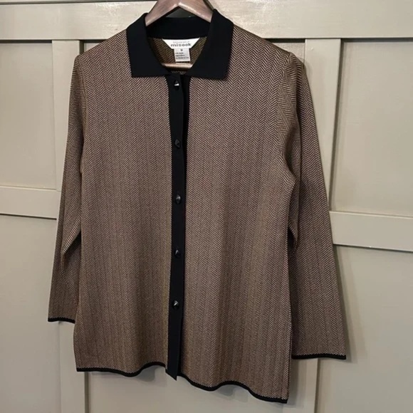 Exclusively Misook Herringbone Button Front Jacket Brown & Black Size Medium - Picture 7 of 12
